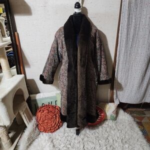 Vintage 70s Tapestry Penny Lane Coat with Fur Trim